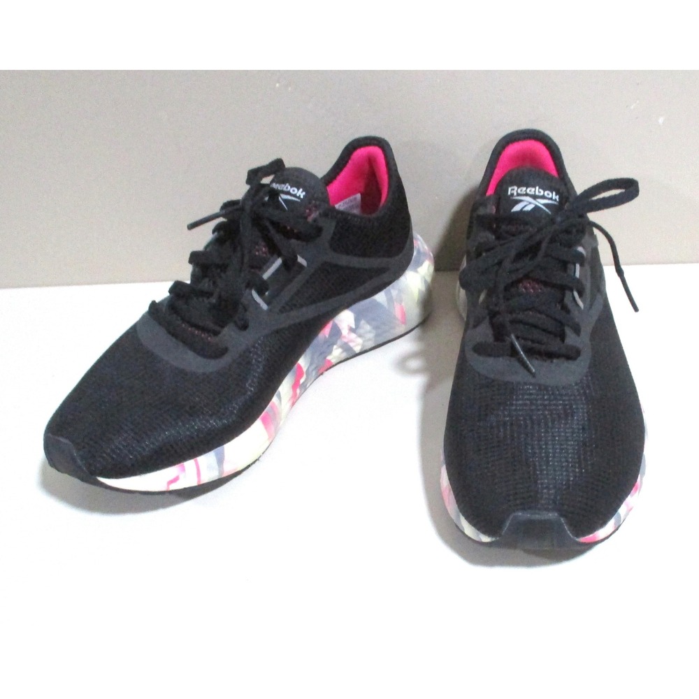 Reebok Womens Running Shoes Black Pink Geometric Midsole Sneakers Low Top 6M